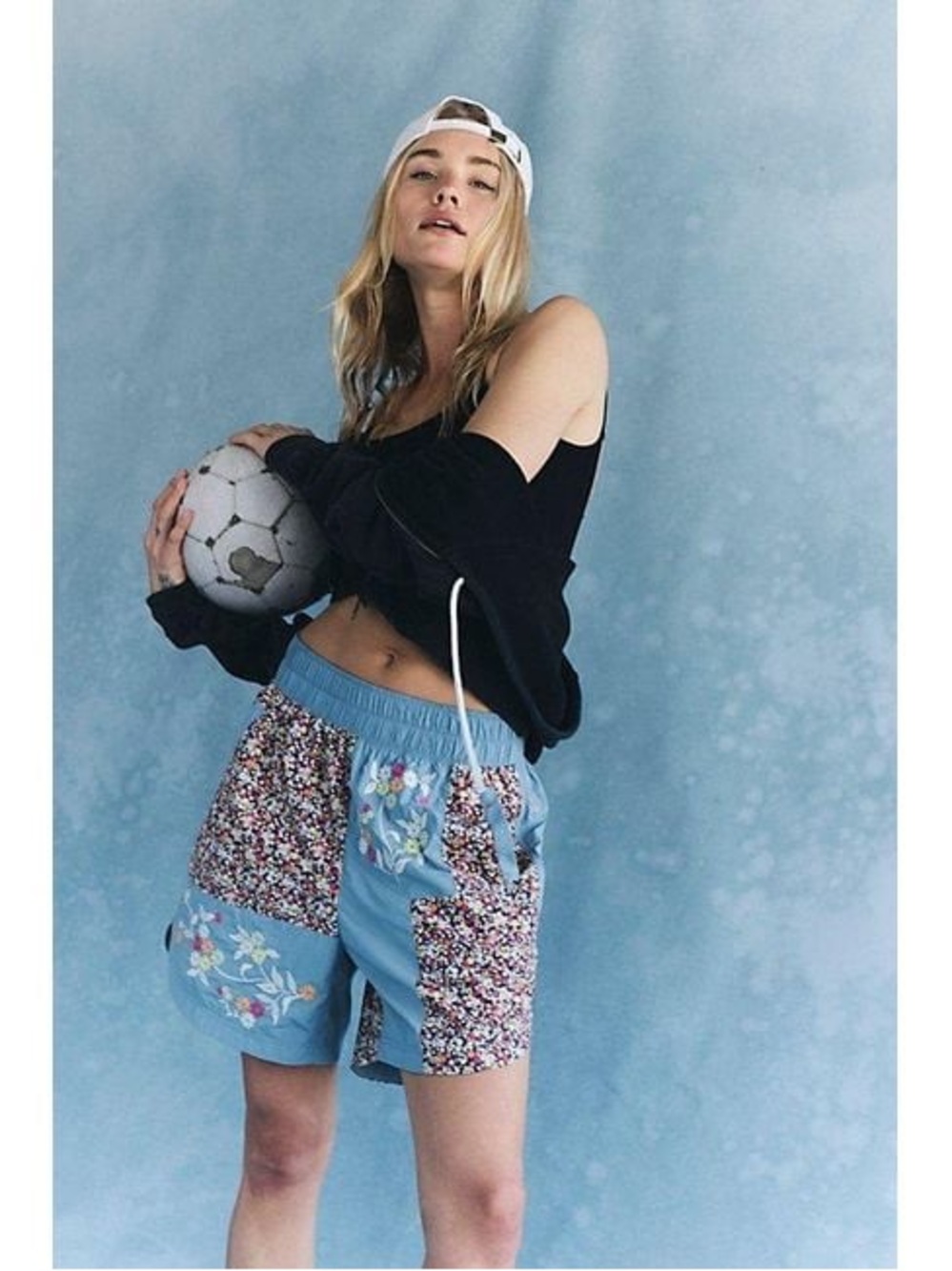Free People Patchwork Floral Athletic Shorts in Light Blue